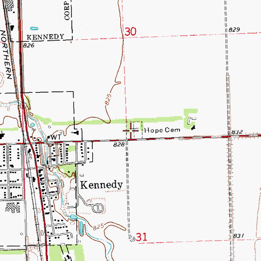 Topographic Map of Kennedy Cemetery, MN