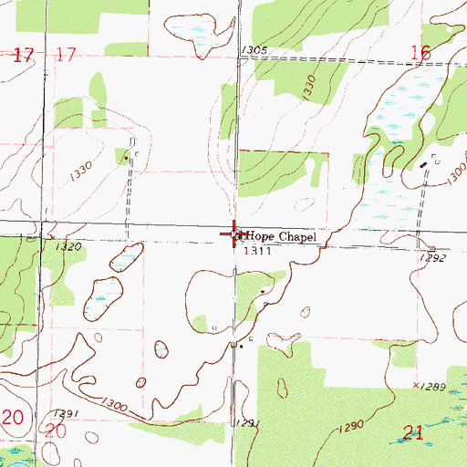 Topographic Map of Hope Chapel, MN