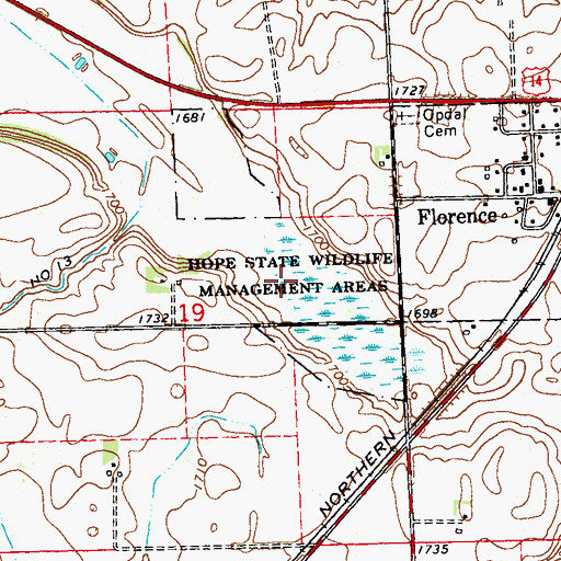 Topographic Map of Hope State Wildlife Management Area, MN
