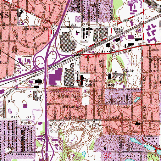 Topographic Map of Hopkins School, MN