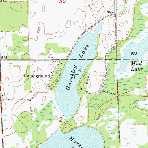 Topographic Map of Horseleg Lake, MN