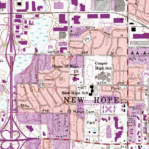 Topographic Map of House of Hope Church, MN