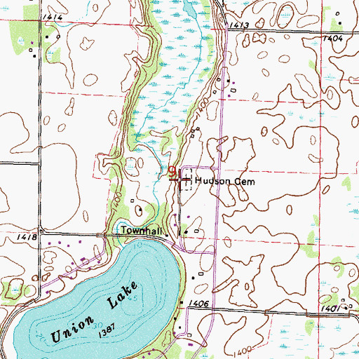Topographic Map of Hudson Cemetery, MN