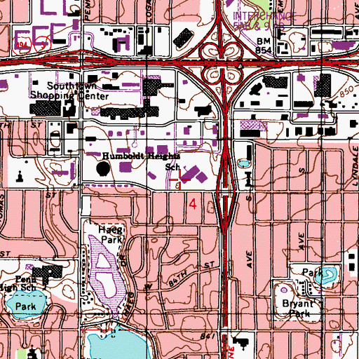 Topographic Map of Humboldt Heights School, MN