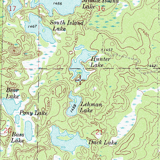 Topographic Map of Hunter Lake, MN