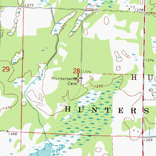Topographic Map of Huntersville Cemetery, MN