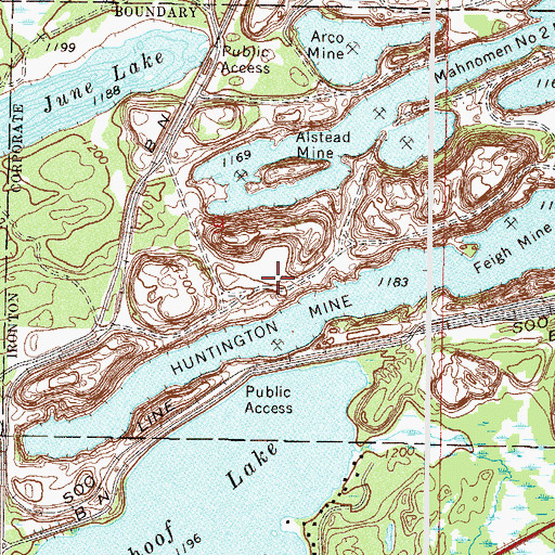 Topographic Map of Huntington Mine, MN