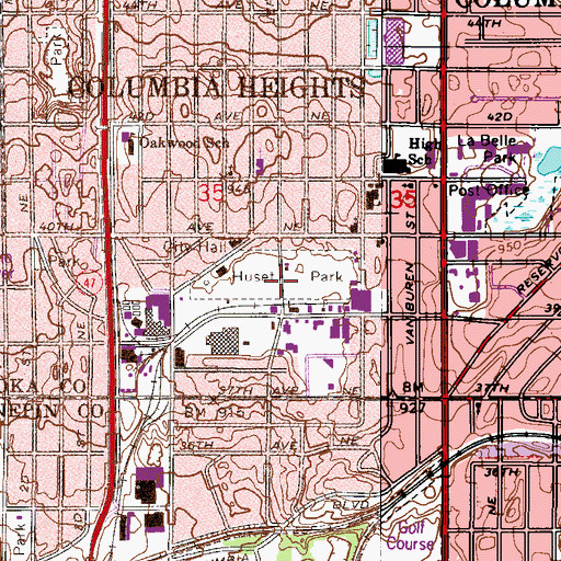 Topographic Map of Huset Park, MN