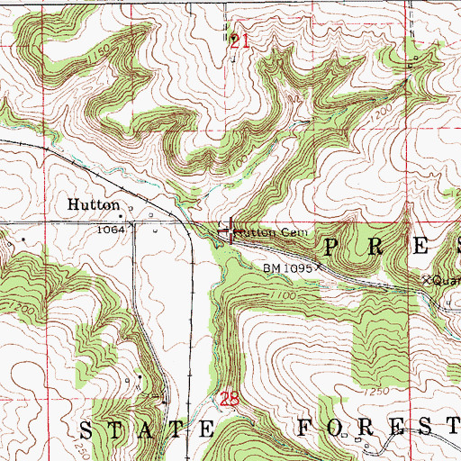 Topographic Map of Hutton Cemetery, MN