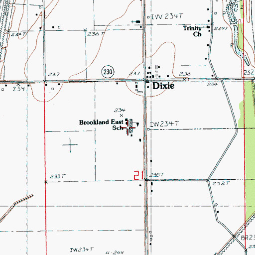 Topographic Map of Brookland East School, AR