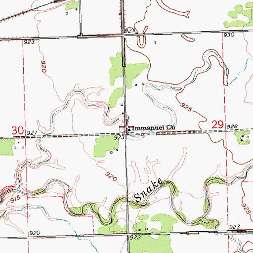 Topographic Map of Immanuel Church, MN