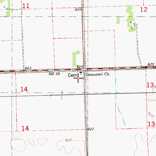Topographic Map of Immanuel Church, MN