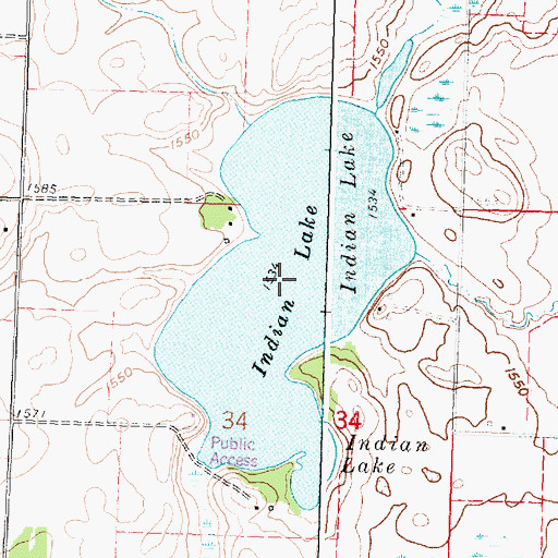 Topographic Map of Indian Lake, MN