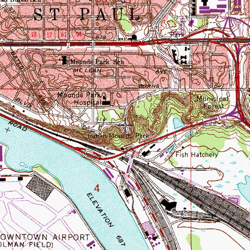 Topographic Map of Indian Mounds Park, MN