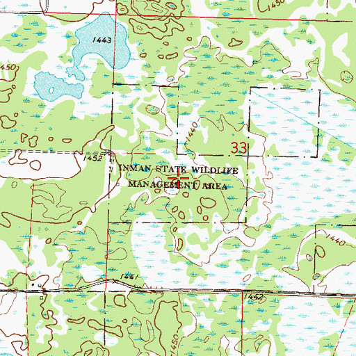 Topographic Map of Inman State Wildlife Management Area, MN