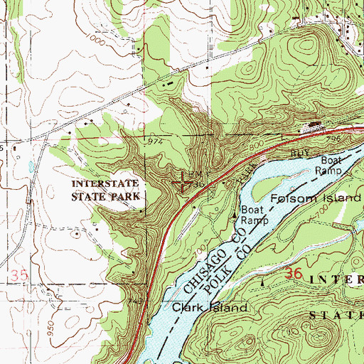 Topographic Map of Interstate State Park, MN