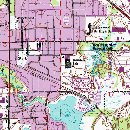 Topographic Map of Irondale High School, MN
