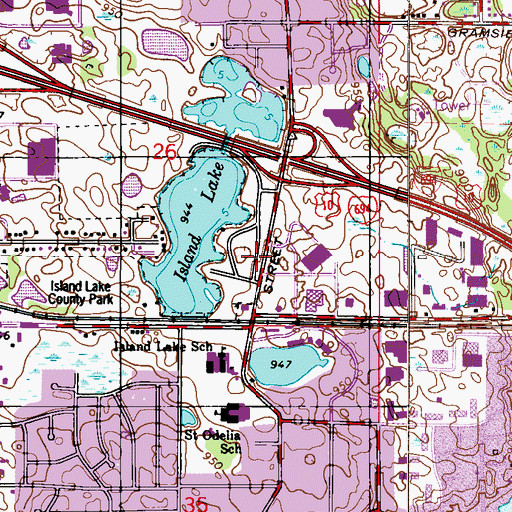 Topographic Map of Island Lake Park, MN