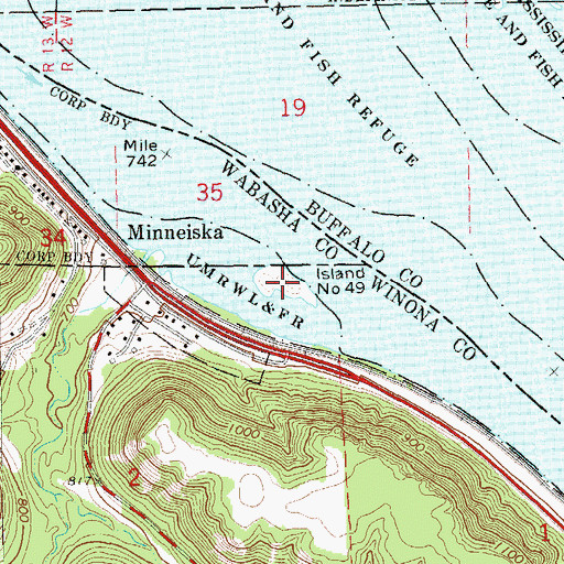 Topographic Map of Island Number Fortynine, MN