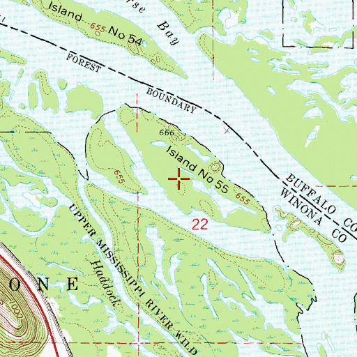 Topographic Map of Island Number Fiftyfive, MN