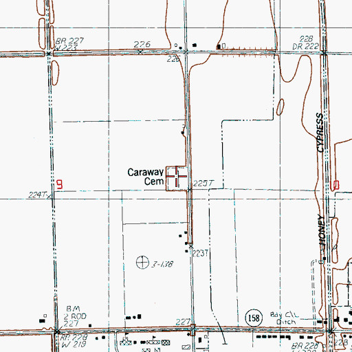 Topographic Map of Caraway Cemetery, AR