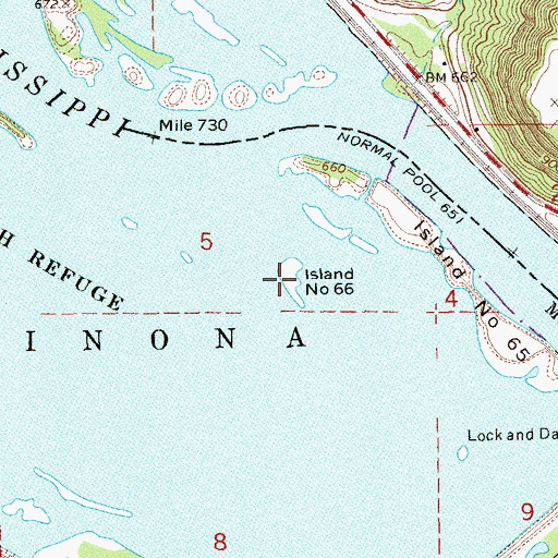 Topographic Map of Island Number Sixtysix, MN