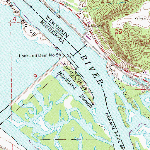 Topographic Map of Island Number Sixtyeight, MN