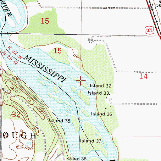 Topographic Map of Island Thirtytwo, MN