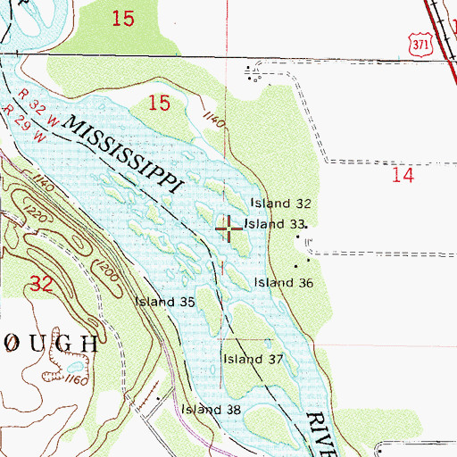 Topographic Map of Island Thirtythree, MN