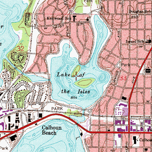 Topographic Map of Lake of the Isles, MN