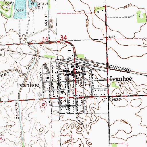 Topographic Map of Ivanhoe, MN