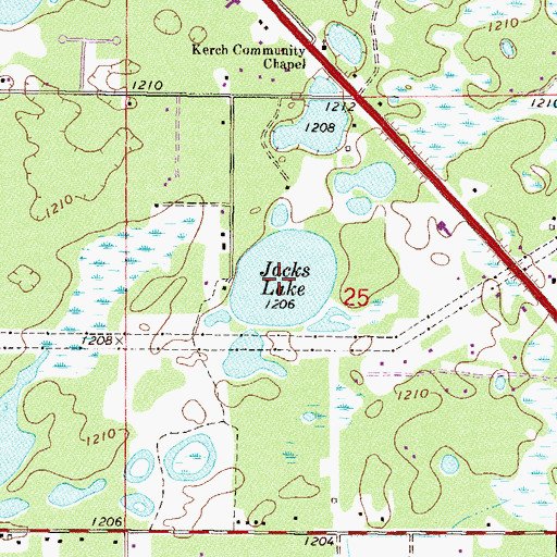 Topographic Map of Jacks Lake, MN
