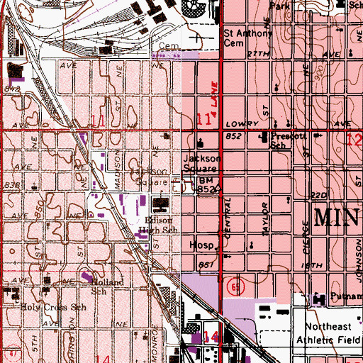 Topographic Map of Jackson Square, MN