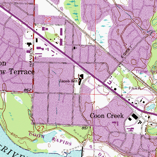 Topographic Map of River Trail Learning Center at L O Jacob, MN