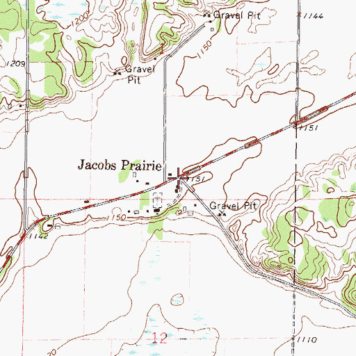 Topographic Map of Jacobs Prairie, MN