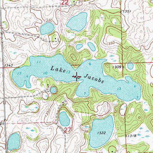 Topographic Map of Lake Jacobs, MN