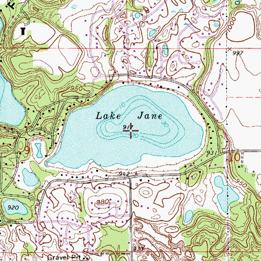 Topographic Map of Lake Jane, MN
