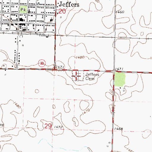 Topographic Map of Jeffers Cemetery, MN