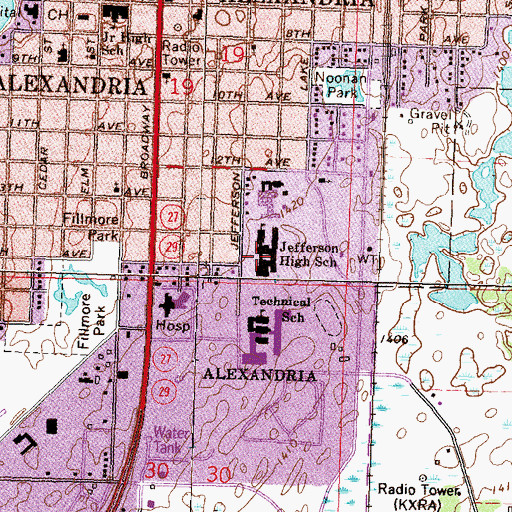 Topographic Map of Jefferson High School, MN
