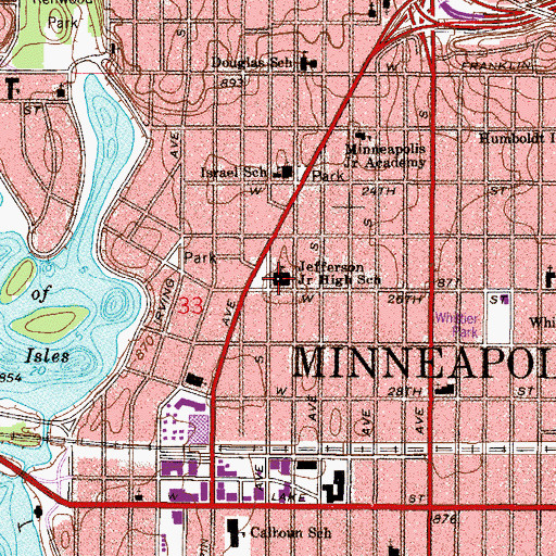 Topographic Map of Jefferson Community School, MN