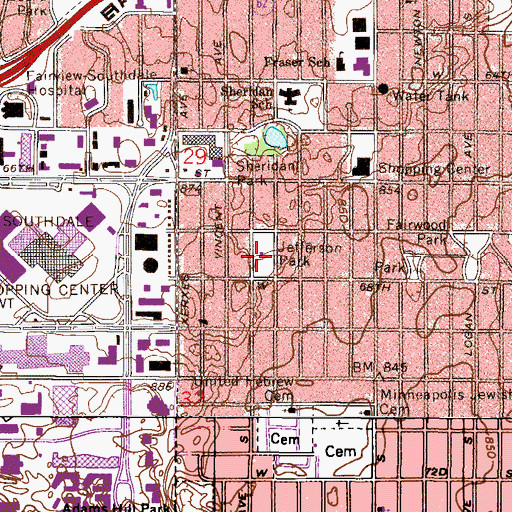 Topographic Map of Jefferson Park, MN