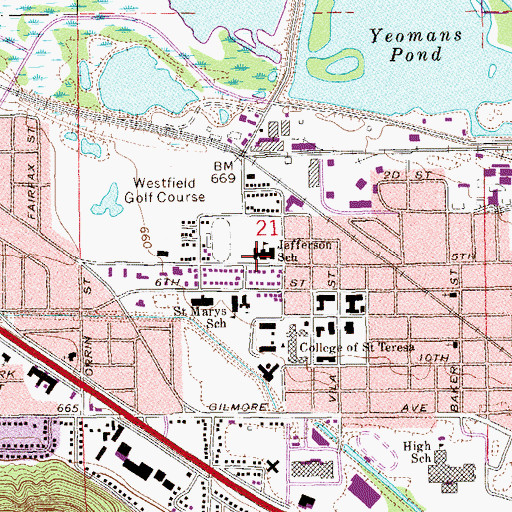 Topographic Map of Jefferson School, MN