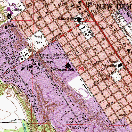 Topographic Map of Jefferson Elementary School, MN