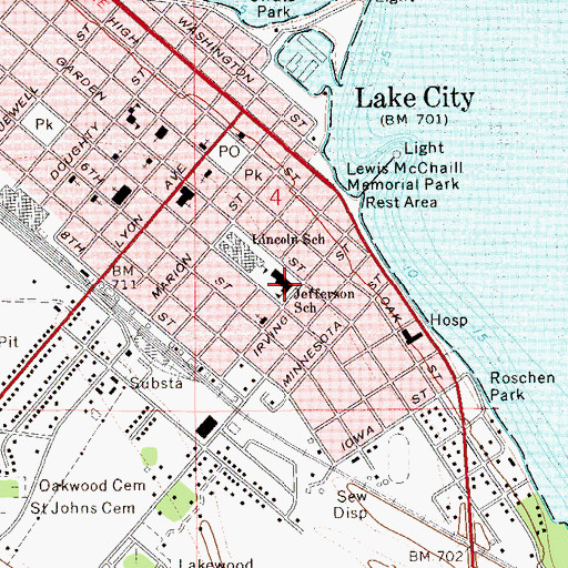 Topographic Map of Jefferson School, MN
