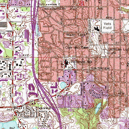 Topographic Map of Jefferson School, MN