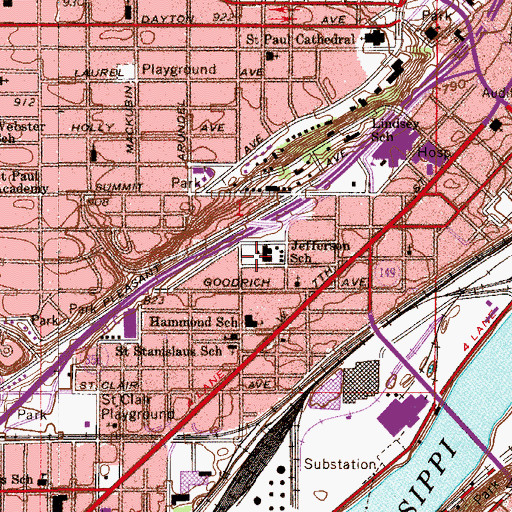 Topographic Map of Jefferson School, MN