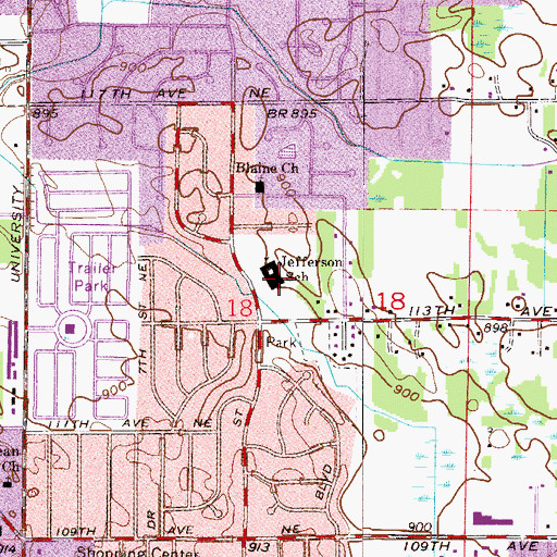 Topographic Map of Jefferson Elementary School, MN