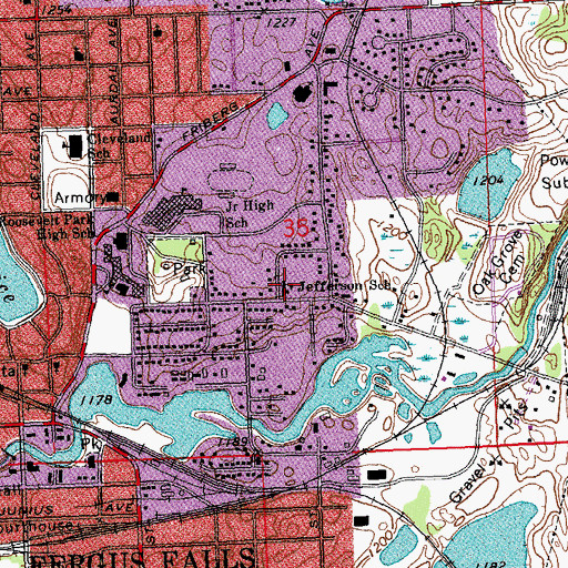 Topographic Map of Jefferson School, MN