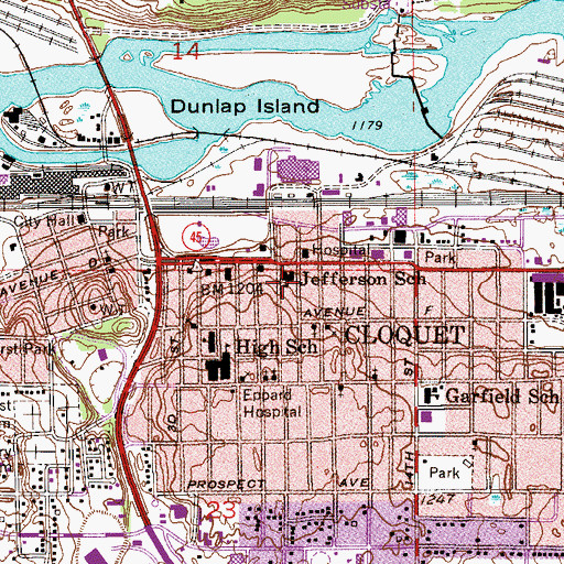 Topographic Map of Jefferson School, MN