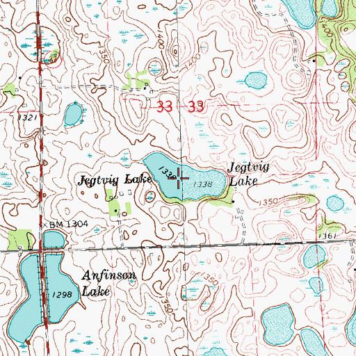Topographic Map of Jegtvig Lake, MN